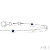 1.8 MM Sapphire and 1/10 ctw Bezel Set Round Cut Diamond Precious Gemstone Station Bracelet in 14K White Gold